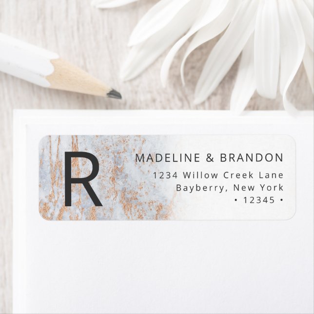 Étiquette Marbres modernes en bleu avec Cuivre Adresse de re (En situation)