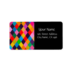 Étiquette MARDI GRAS HARLEQUIN MOTIF coloré Rhombi