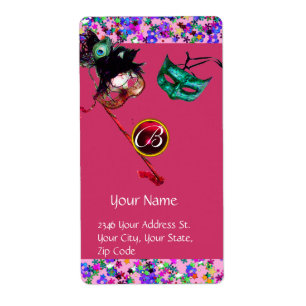 Étiquette MARDI GRAS MASQUERADE Confetti gem rouge bordeaux