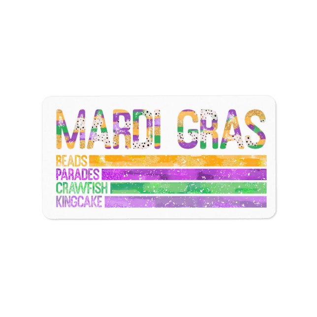 Étiquette Mardi Gras Perles Parades Crawfish King Cake (Devant)