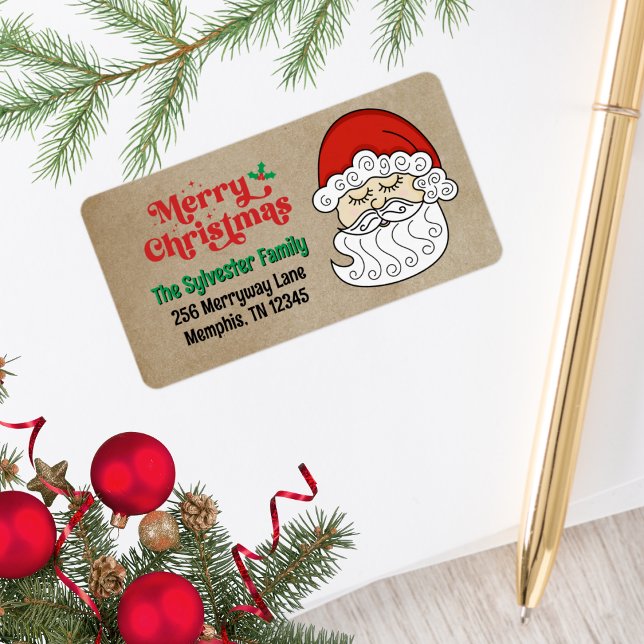 Étiquette Mare Retro Santa Claus Joyeux Noël (Retro Santa Merry Christmas Address Labels)