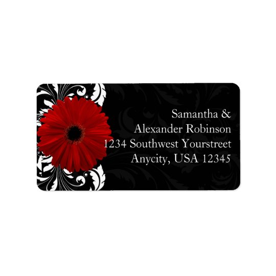 Étiquette Marguerite rouge et noire et blanche de Gerbera de