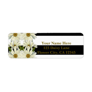 Étiquette Marguerites et rayures noires et blanches Floral m