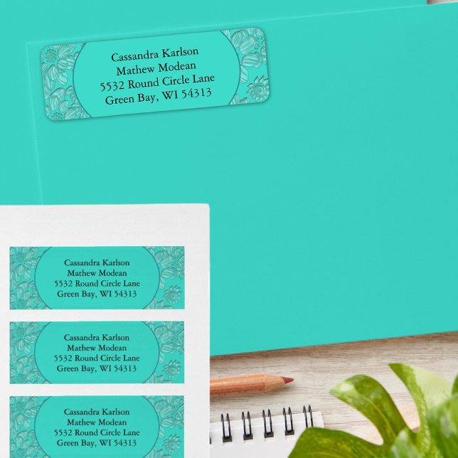 Étiquette Marguerites romantiques Floral Turquoise Adresse d (Romantic Daisies Floral Turquoise Return Address Label)