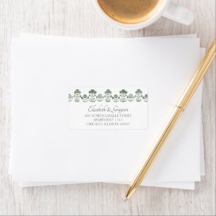 Étiquette Mariage à Imprimé Botanique Vert Gazon et Blanc