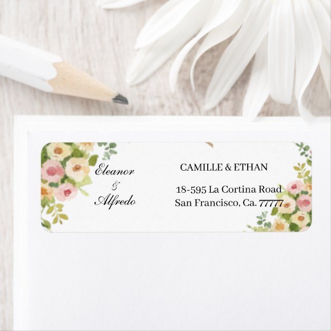 Étiquette Mariage à la rose aquarelle  (En situation)