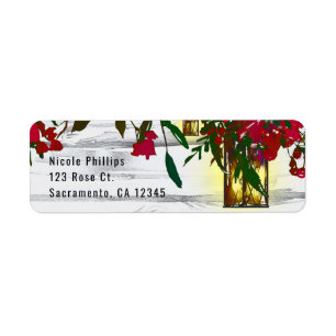 Étiquette Mariage à l'aquarelle de roses rouges romantiques