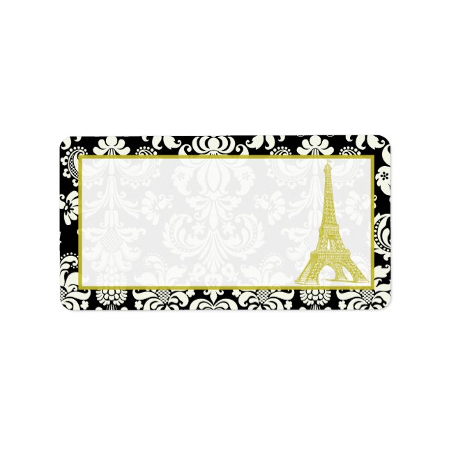 Étiquette Mariage à Paris Black Damask Adresse postale (Devant)