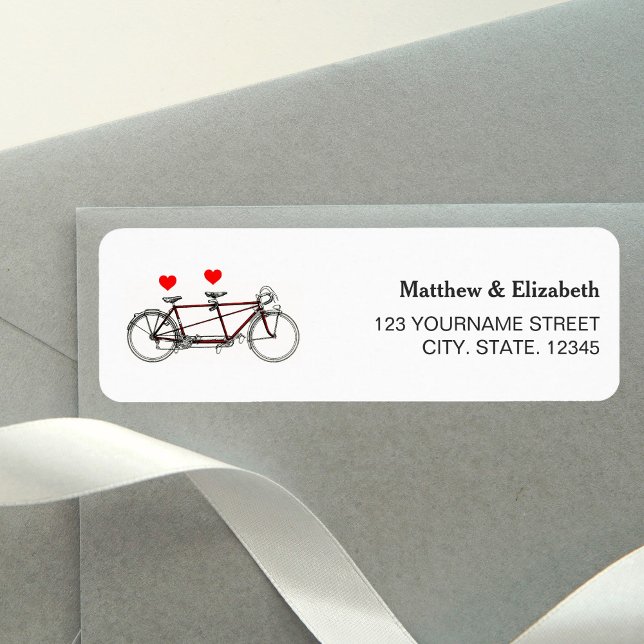Étiquette Mariage à vélo tandem vintage mignon (Créateur téléchargé)