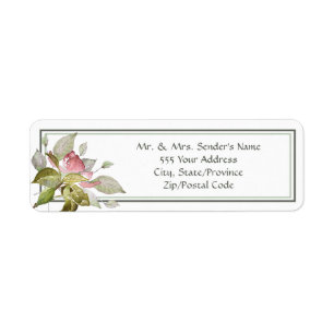 Étiquette Mariage Adresse de retour Aquarelle Roses roses ro
