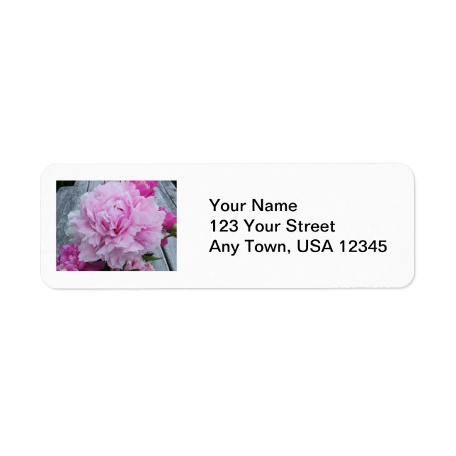 Étiquette Mariage Adresse de retour Lâches Peonies roses Fle (Devant)