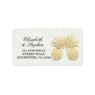 Étiquette Mariage Adresse Vintage Gold Foil Ananas Couple