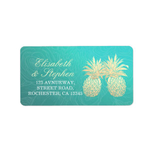 Étiquette Mariage Adresse Vintage Gold Foil Ananas Couple
