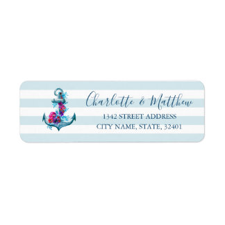 Étiquette Mariage Ancre d'aquarelle bleu marine