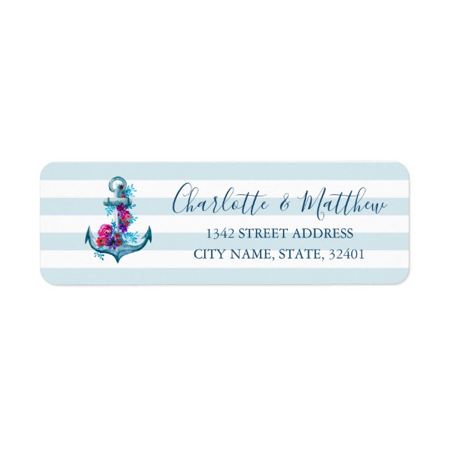 Étiquette Mariage Ancre d'aquarelle bleu marine (Devant)