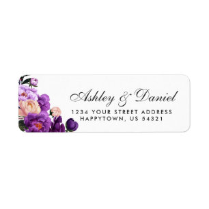 Étiquette Mariage aquarelle floral violet ultra