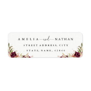 Étiquette Mariage aquarelle florale bordeaux Poussière d'Or