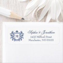 Mariage au Blason Vintage Bleu Monogramme