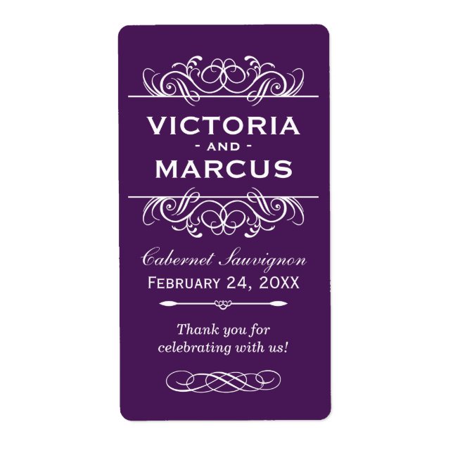 Étiquette Mariage aubergine bouteille Monogramme Favoriser l (Devant)
