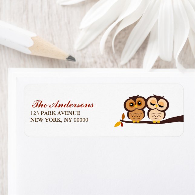 Étiquette Mariage Automne Chouette à thème (En situation)