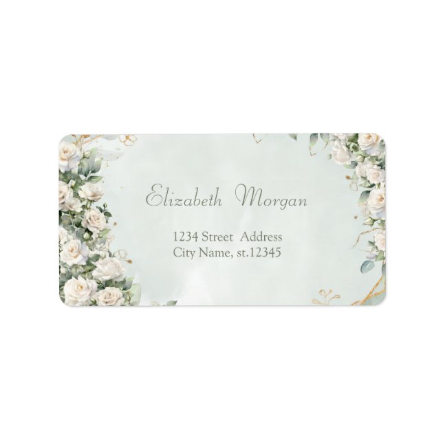 Étiquette Mariage aux Roses Blanches Élégantes (Devant)