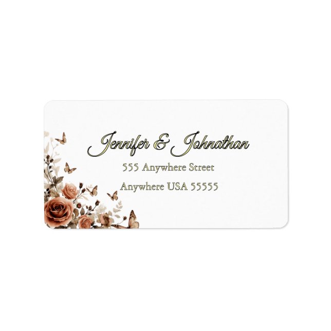 Étiquette Mariage aux Roses & Papillons Vintage  (Devant)