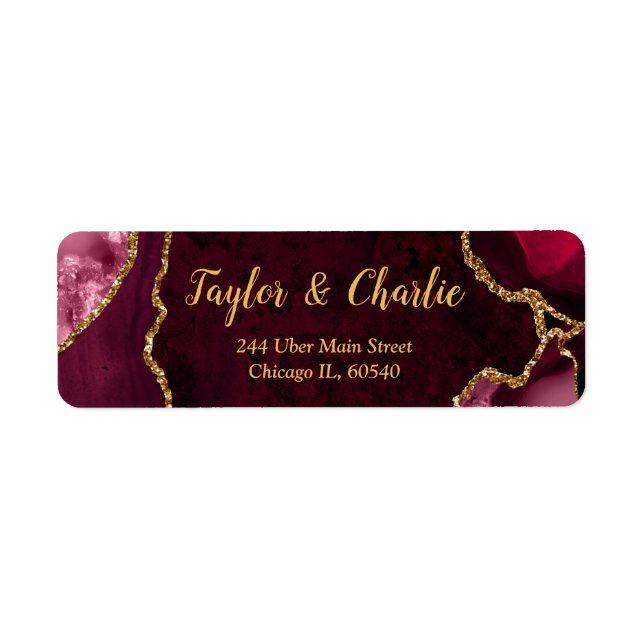 Étiquette Mariage Bille d'Agate Rouge et Or (Devant)