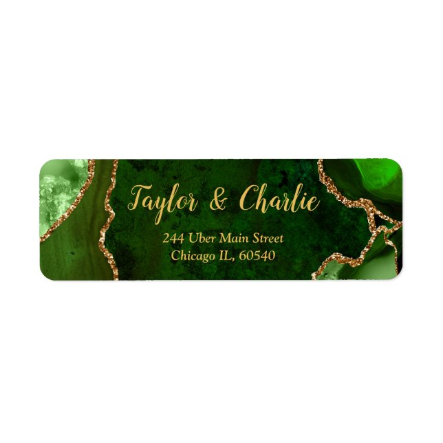 Étiquette Mariage Bille d'Agate Verte et Dorée (Devant)