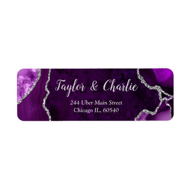 Étiquette Mariage Bille d'Agate Violette et Argentée (Devant)