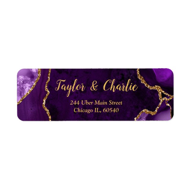 Étiquette Mariage Bille d'agate violette et dorée (Devant)