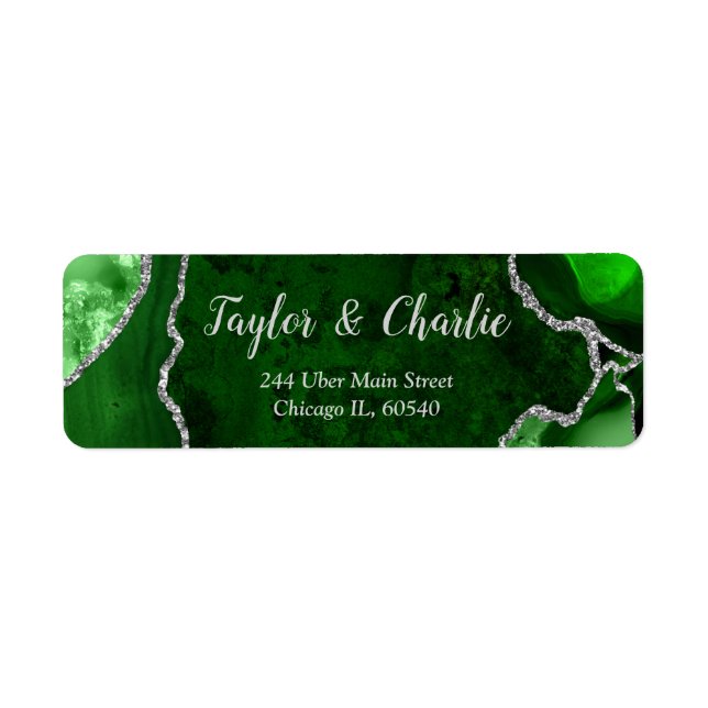Étiquette Mariage Bille de Marbre Agate Verte et Argentée (Devant)