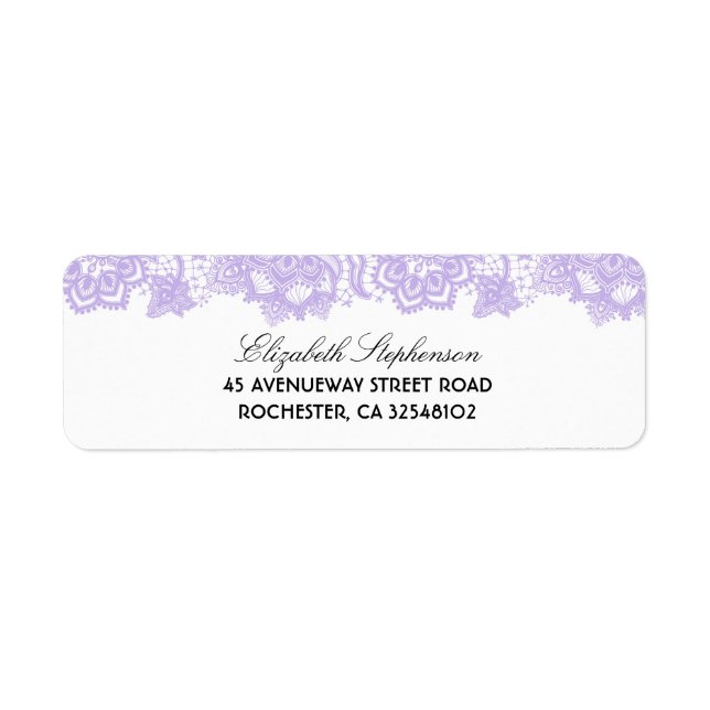 Étiquette Mariage blanc élégant Lavender Lace (Devant)