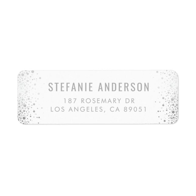 Étiquette Mariage blanc moderne à huile d'argent Confetti (Devant)