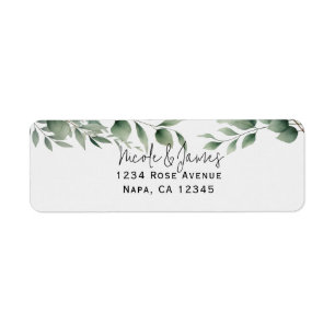 Étiquette Mariage Blanc Moderne avec Feuillage Minimal