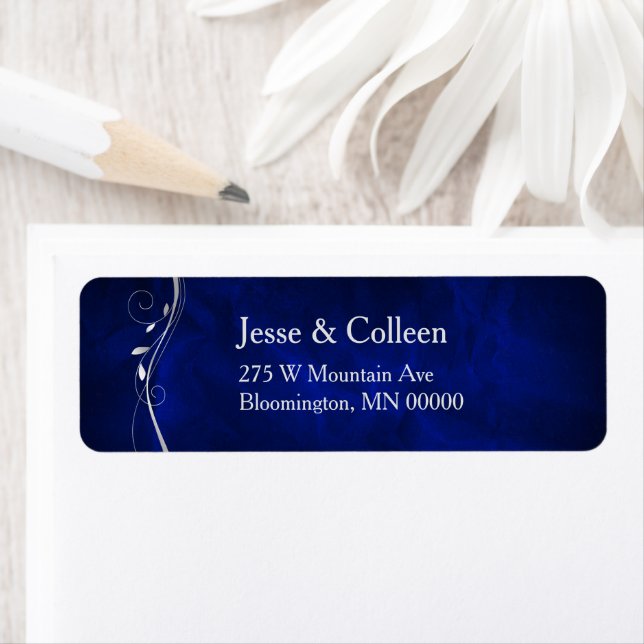 Étiquette Mariage Bleu de feuille d'argent Adresse de retour (En situation)