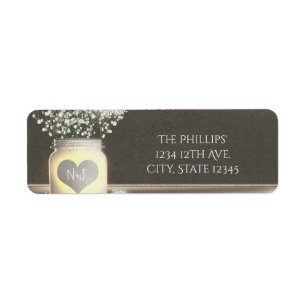 Étiquette Mariage Bocal Mason Lumineux Coeur & Baby's Breath