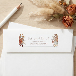 Étiquette Mariage Bohème Floral Terracotta Automne Feuillage
