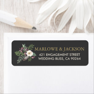 Étiquette Mariage Bohème Noir Rustique Fleur et Plume