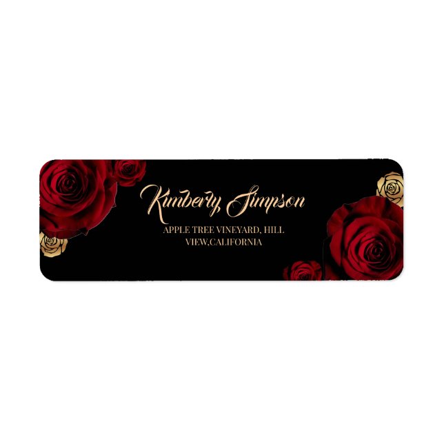 Étiquette Mariage Bohème Roses Bourgogne  (Devant)