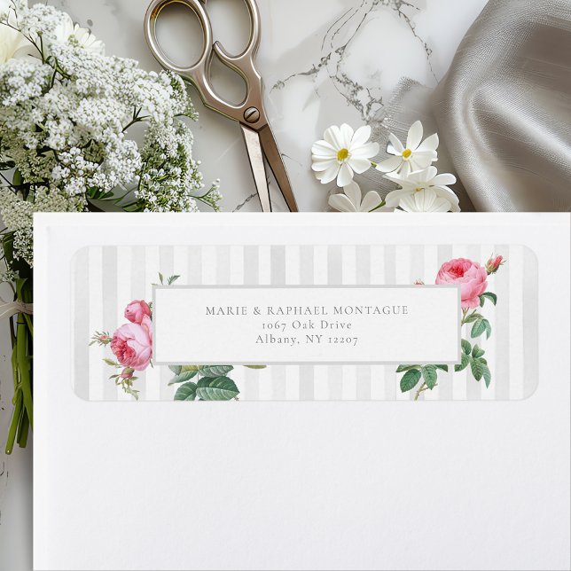 Étiquette Mariage botanique rose chic romantique français (Créateur téléchargé)