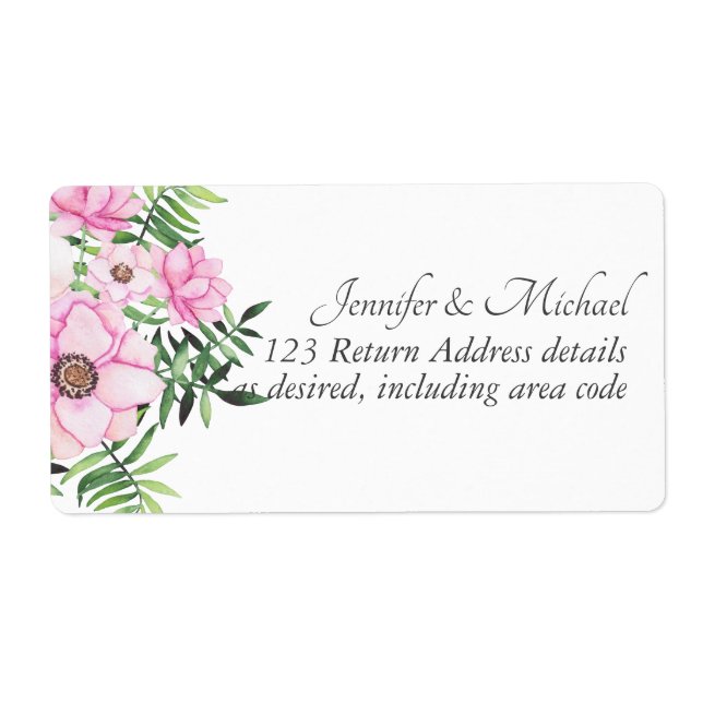 Étiquette Mariage budgétaire Feuille de taille florale rose (Devant)