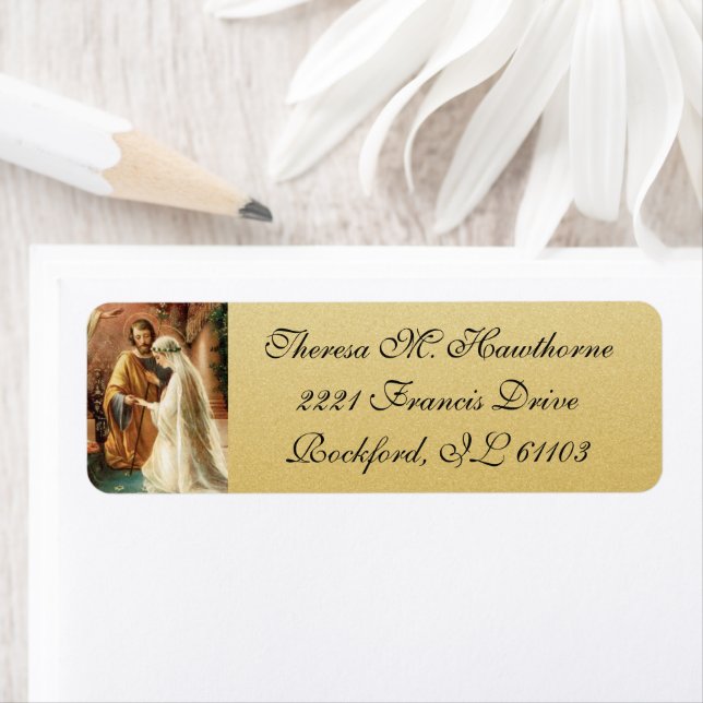 Étiquette Mariage catholique Élégante Vierge d'or Mary Josep (En situation)