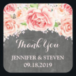 Étiquette Mariage Chalkboard Pink Watercolor<br><div class="desc">Merci mariage vous préférez les étiquettes autocollants vintage dans un motif rustique de tableau noir avec motif de fleurs d'aquarelle rose rousse. Une belle façon de décorer les faveurs de mariage.</div>