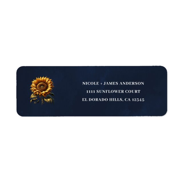 Étiquette Mariage Champêtre Fleur de Tournesol Bleu (Devant)