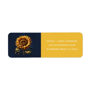 Étiquette Mariage Champêtre Fleurs de Tournesol Bleu