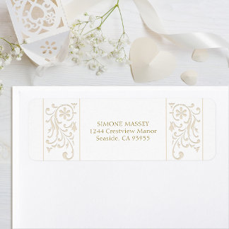 Étiquette Mariage Chic Formel Bordure Ecru à Rinceaux