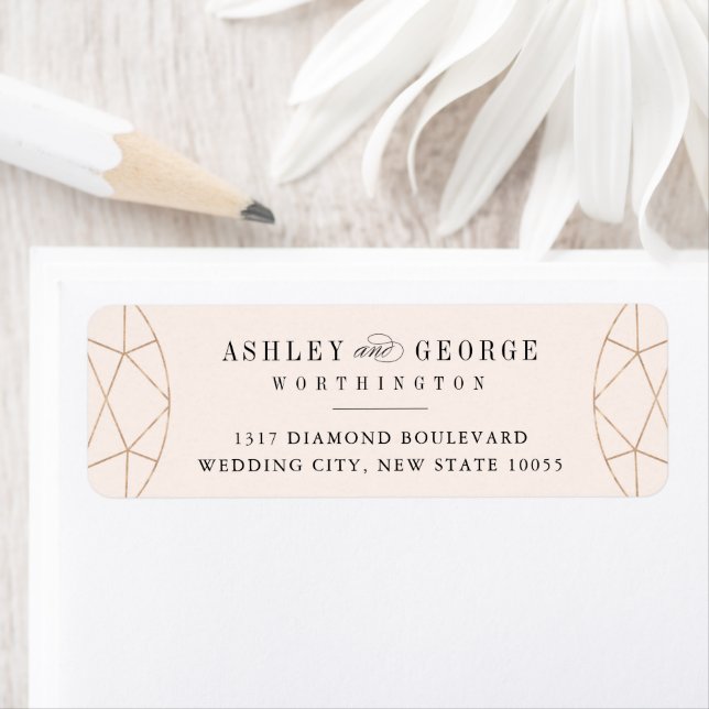 Étiquette Mariage Chic Géométrique Monogramme Gemme Diamant  (En situation)
