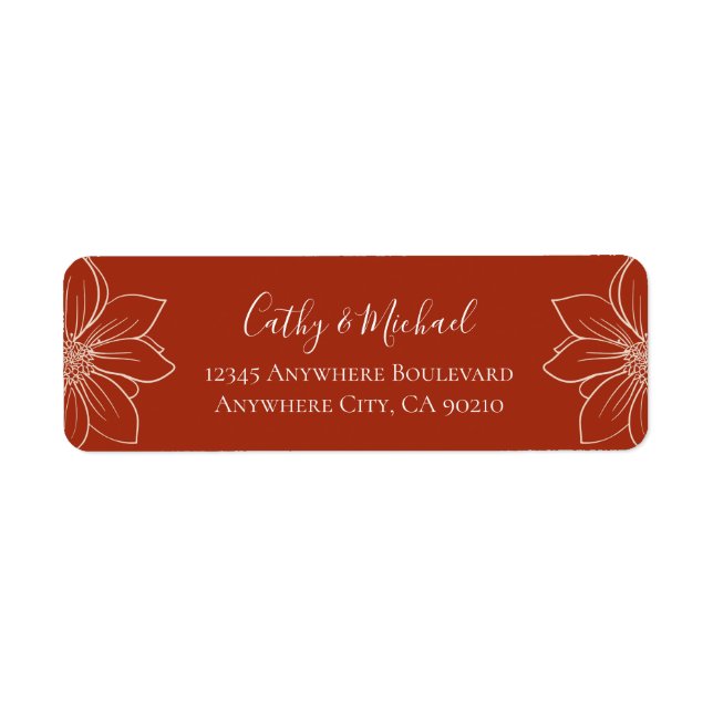 Étiquette Mariage chinois floral moderne rouge bohème (Devant)