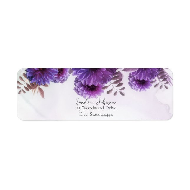 Étiquette Mariage Chrysanthème Aquarelle Violette (Devant)