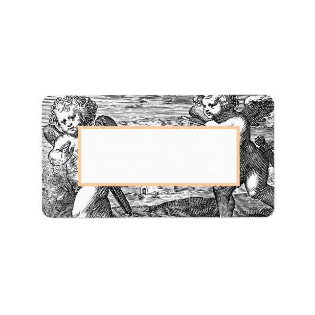 Étiquette Mariage Cupids noir et blanc Vintage (Devant)